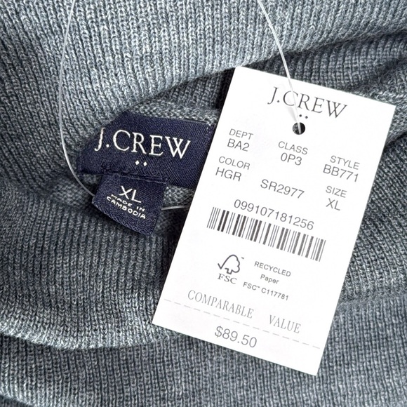 J.Crew men's dark gray turtleneck roll neck sweater, Merino wool, size XL - Picture 3 of 10